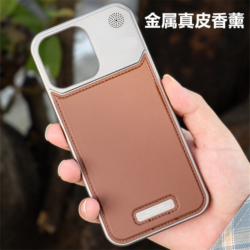 For Apple 16promax Mobile Phone Case Aluminum Alloy Frameless Aromatherapy 15Pro High-grade Leather Heat Dissipation Anti-drop.