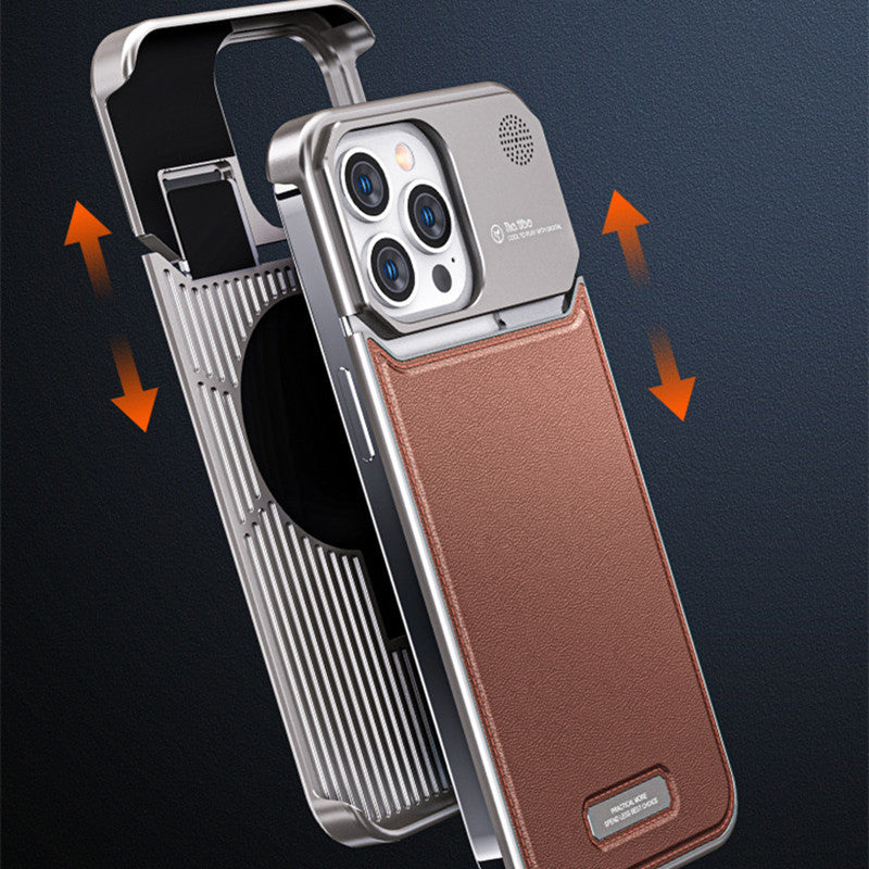 For Apple 16promax Mobile Phone Case Aluminum Alloy Frameless Aromatherapy 15Pro High-grade Leather Heat Dissipation Anti-drop.