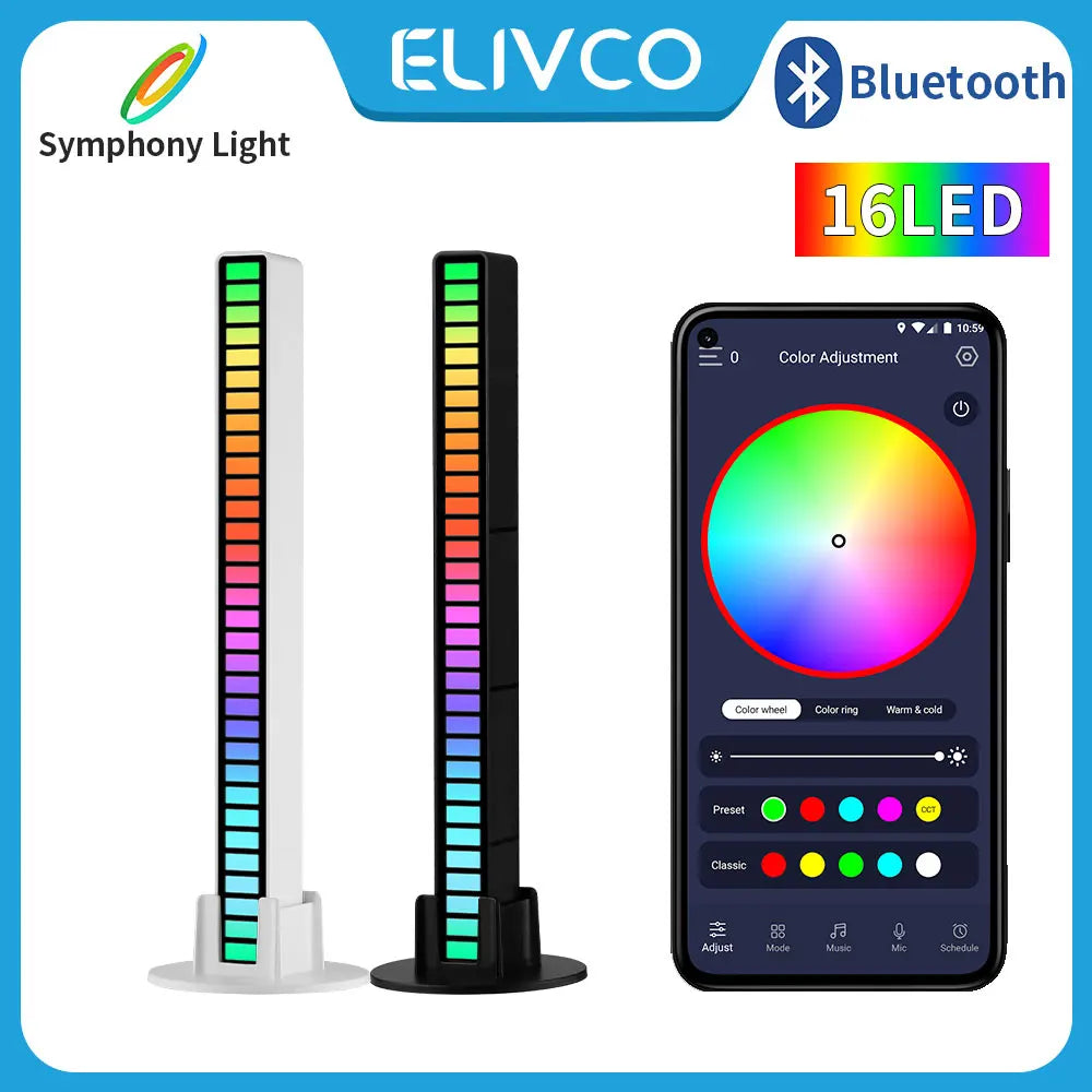 16 LED RGB Pickup Light App Control Desktop Background Atmosphere Light Music Sync TV Wall Computer Game Bedroom Night Light.