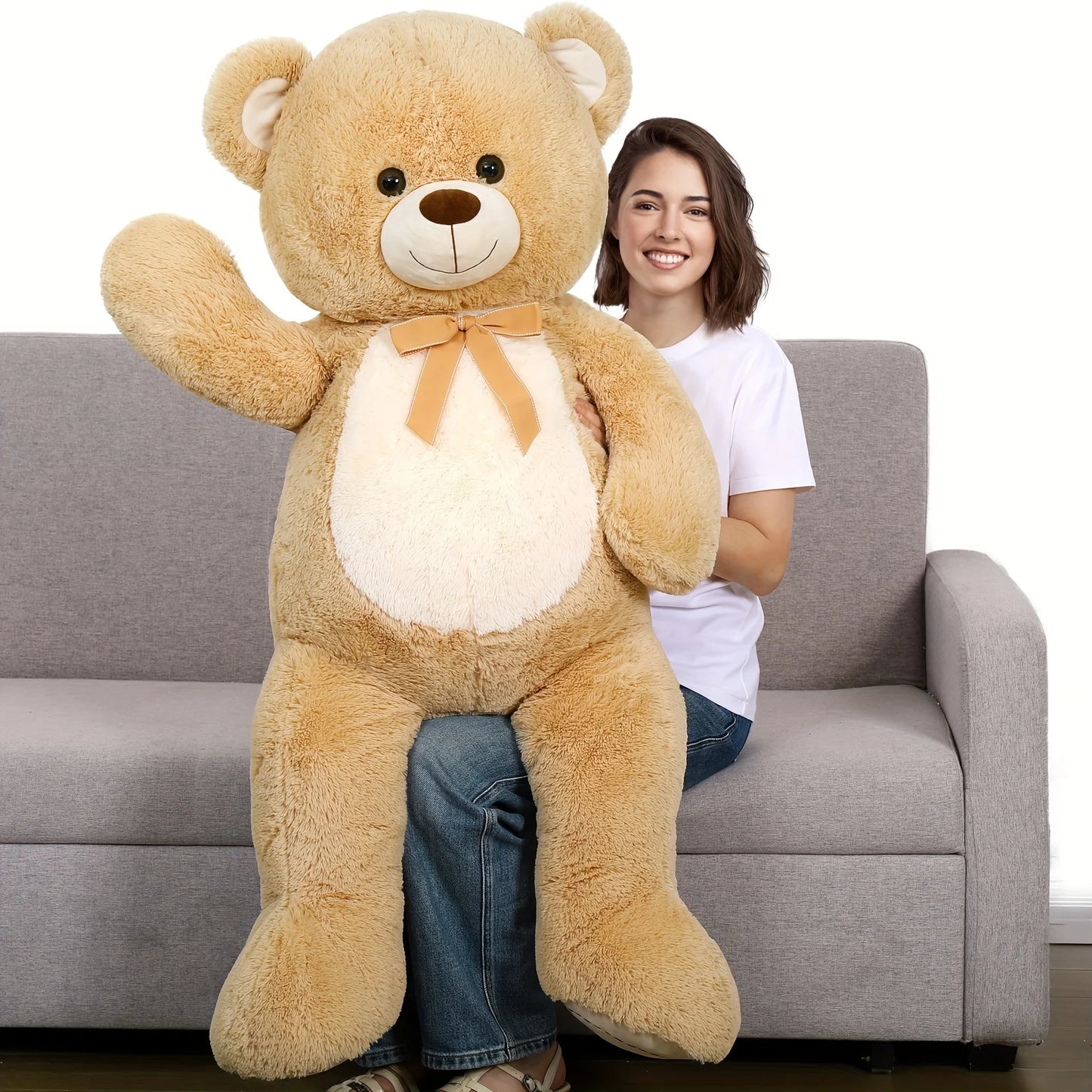 52 Inches Giant Teddy Bear, 4.3 Feet Large Stuffed Animals with White Belly，Big Plush Valentines Day Gift for Girlfriend Kids