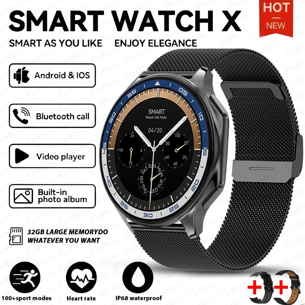 2024 New For HUAWEI IOS Watch X High-End Business Watch 32G Large Memory Album Smartwatch Men Sports Fitness Waterproof Bracelet.