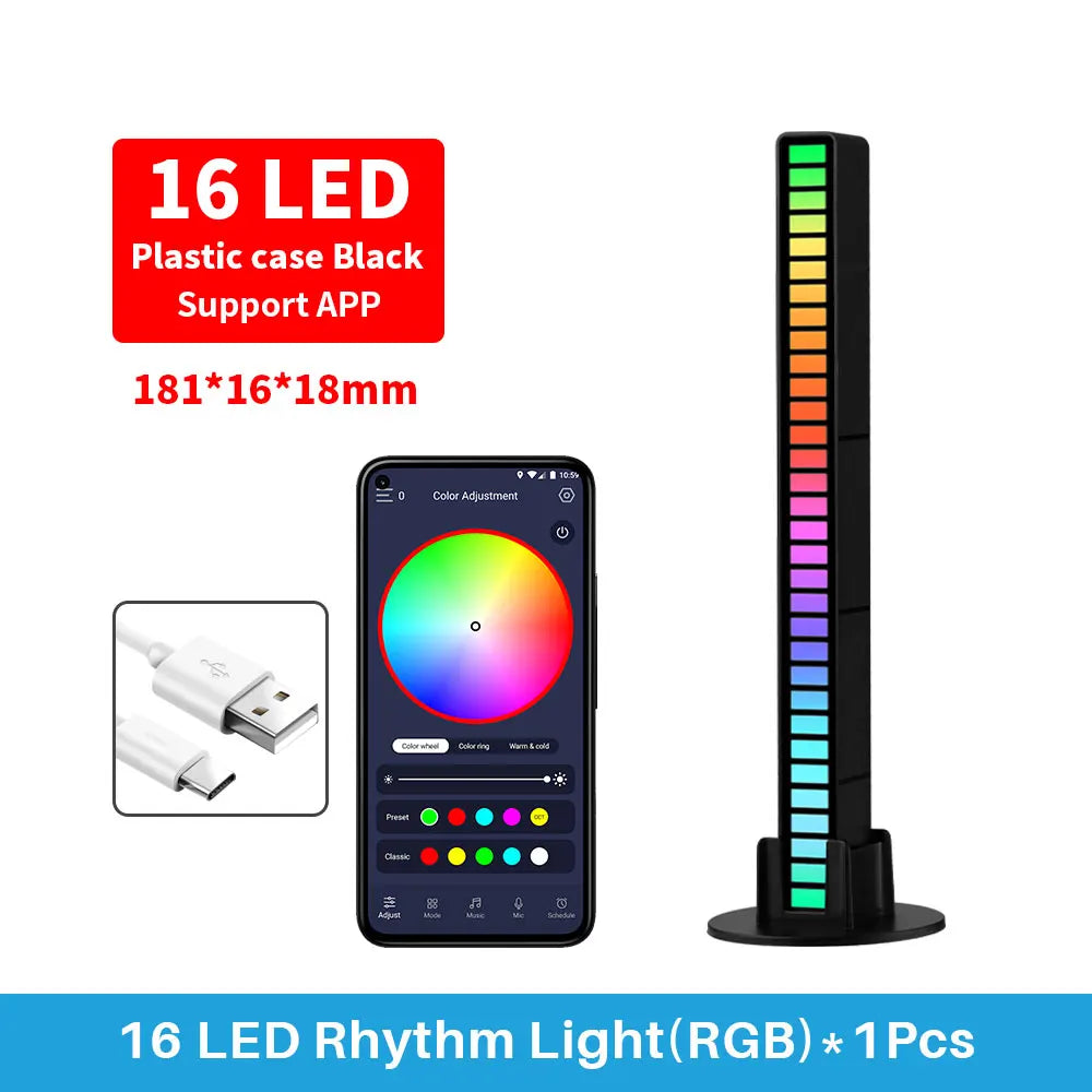 16 LED RGB Pickup Light App Control Desktop Background Atmosphere Light Music Sync TV Wall Computer Game Bedroom Night Light.