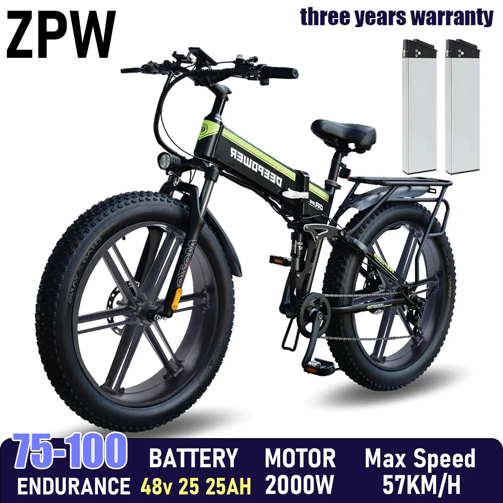 ZPW H26PRO EBike 2000W 48V 25AH 26 Inch Fat Tire Adult Mountain Electric Bike Mountain Off-road Electric Bicycle Folding ebike