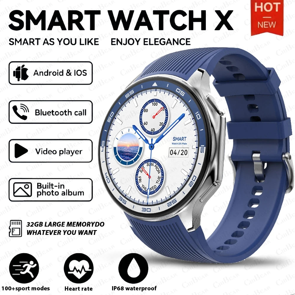 2024 New For HUAWEI IOS Watch X High-End Business Watch 32G Large Memory Album Smartwatch Men Sports Fitness Waterproof Bracelet.