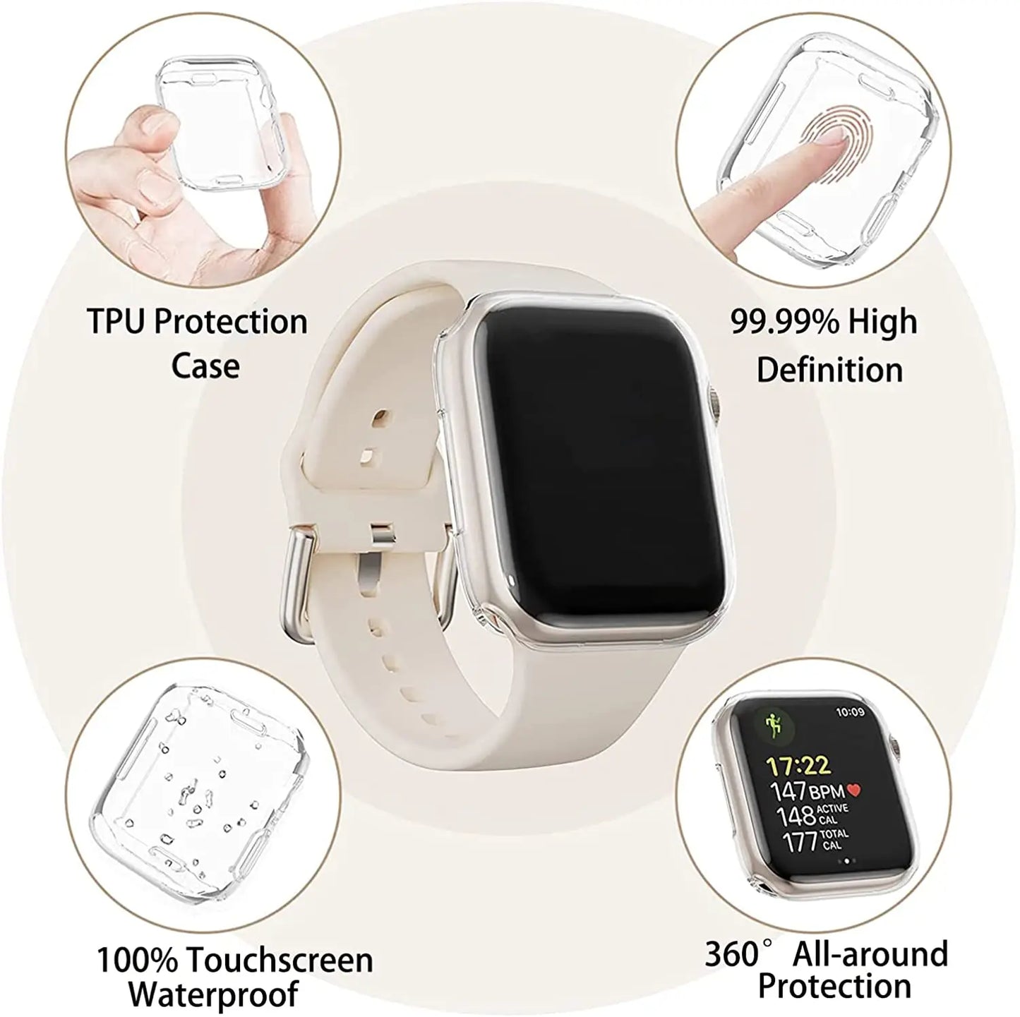 Cover For Apple Watch Case 45mm 41mm 44mm 40mm 38mm 42mm TPU HD Screen Protector bumper accessories iWatch series 8 7 SE 6 5 4 3