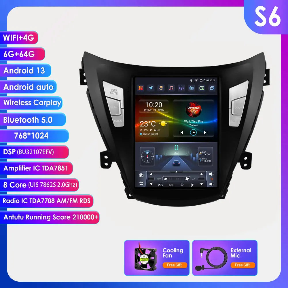 Hizpo 9.7" Car Radio Android 12 For Hyundai Elantra Avante I35 2011-2013 Multimedia Player GPS Navigaion 2 din Stereo Head Unit