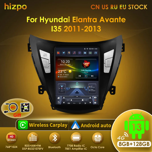 Hizpo 9.7" Car Radio Android 12 For Hyundai Elantra Avante I35 2011-2013 Multimedia Player GPS Navigaion 2 din Stereo Head Unit