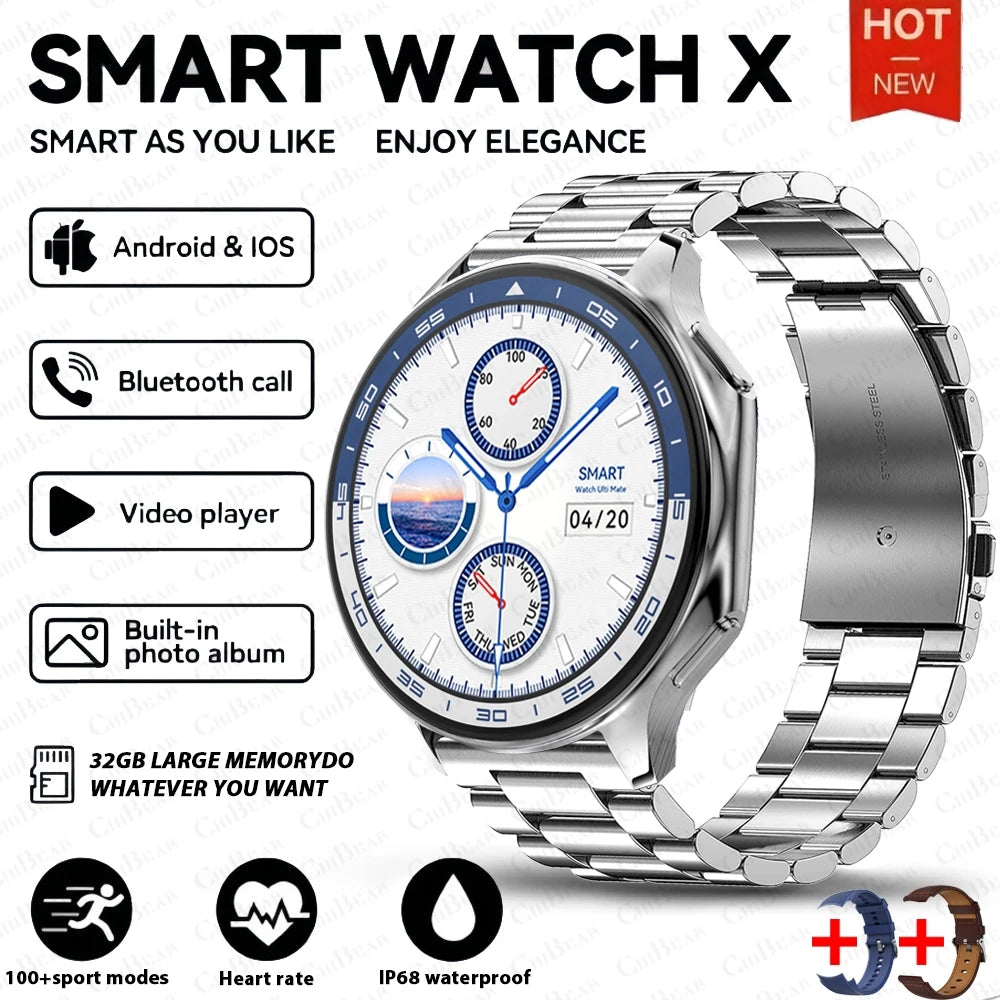 2024 New For HUAWEI IOS Watch X High-End Business Watch 32G Large Memory Album Smartwatch Men Sports Fitness Waterproof Bracelet.