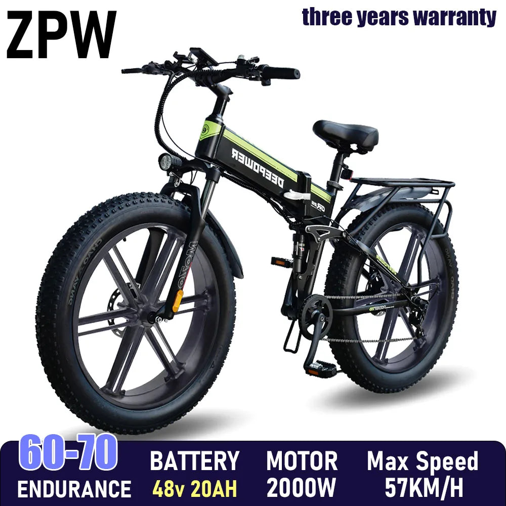 ZPW H26PRO EBike 2000W 48V 25AH 26 Inch Fat Tire Adult Mountain Electric Bike Mountain Off-road Electric Bicycle Folding ebike