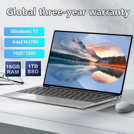 2025 Laptop 14.1" Windows 11 Ultra Slim Notebook Gamer Intel Pentium N3700 16GB 1024GB 1920*1080 Display Office Study Computer