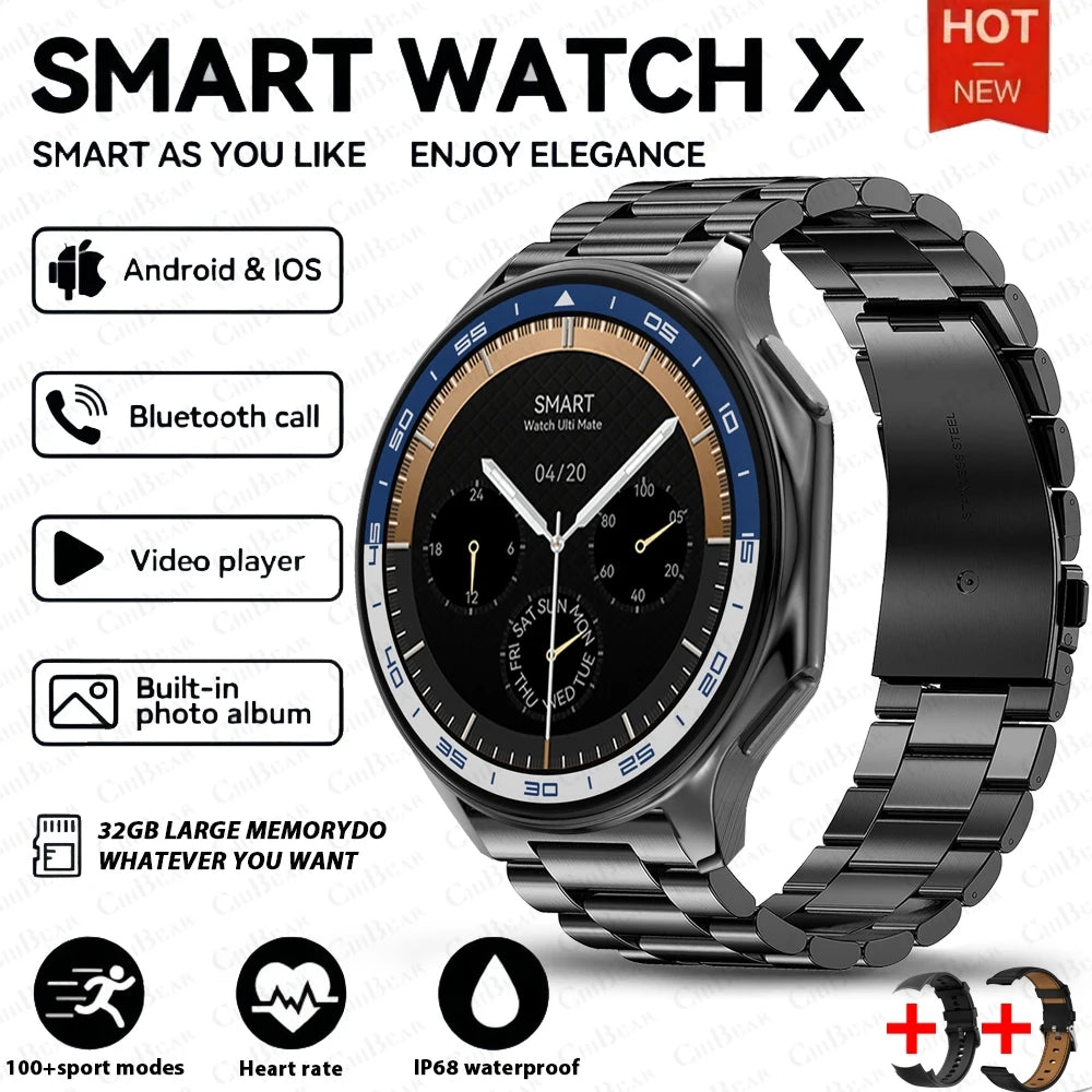 2024 New For HUAWEI IOS Watch X High-End Business Watch 32G Large Memory Album Smartwatch Men Sports Fitness Waterproof Bracelet.