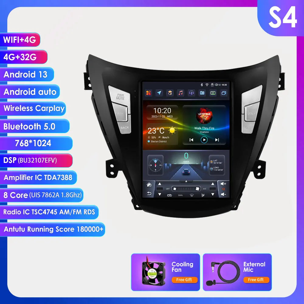 Hizpo 9.7" Car Radio Android 12 For Hyundai Elantra Avante I35 2011-2013 Multimedia Player GPS Navigaion 2 din Stereo Head Unit