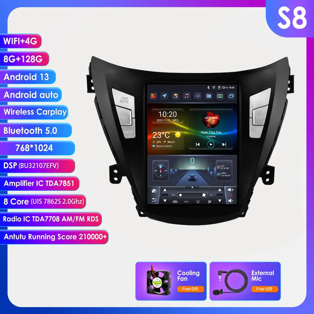 Hizpo 9.7" Car Radio Android 12 For Hyundai Elantra Avante I35 2011-2013 Multimedia Player GPS Navigaion 2 din Stereo Head Unit