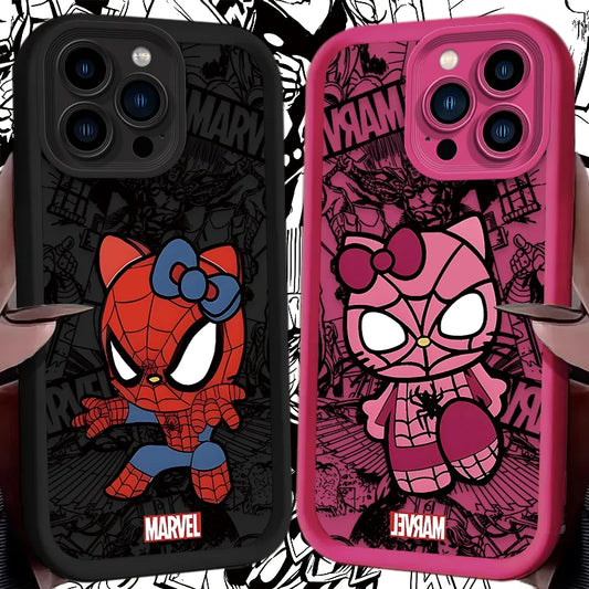 Spider Man Cute Hello Kitty Silicone Phone Case For iPhone 15 Case iPhone 14 13 12 11 Pro Max X XS XR 7 8 Plus SE 2020 TPU Cover