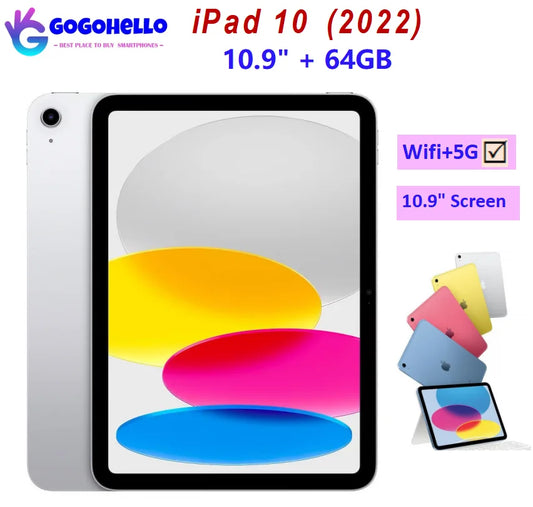 Original Apple iPad 10 (2022) 10th Gen 10.9Inch 64GB  WiFi + Cellular 5G Face ID 12MP Unlocked Used Tablet 95% Like New