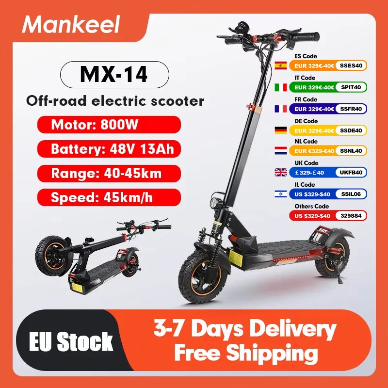 Mankeel MX-14 Off-Road Electric Scooter 800W 45KM/H High Speed Powerful Electric Scooters Adults USA Warehouse