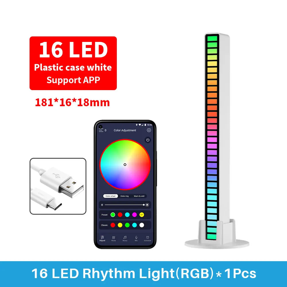 16 LED RGB Pickup Light App Control Desktop Background Atmosphere Light Music Sync TV Wall Computer Game Bedroom Night Light.