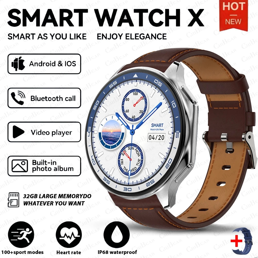 2024 New For HUAWEI IOS Watch X High-End Business Watch 32G Large Memory Album Smartwatch Men Sports Fitness Waterproof Bracelet.