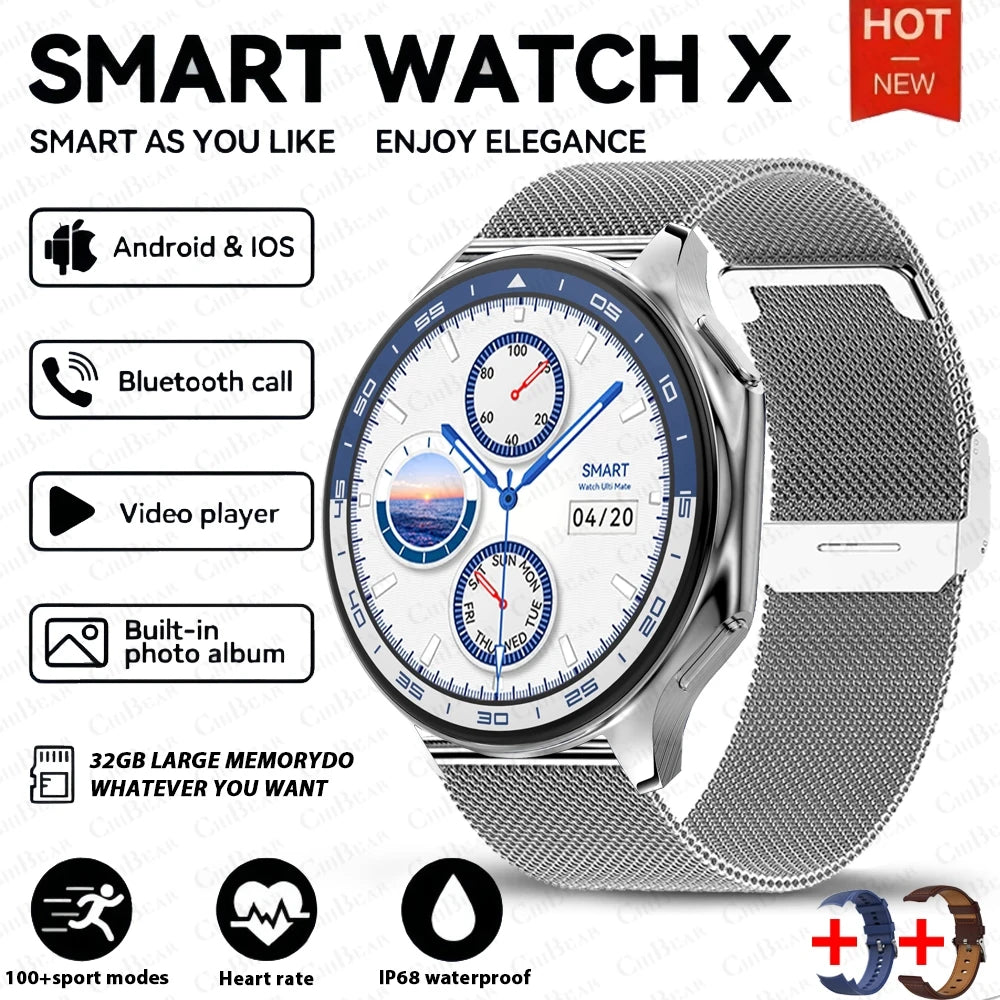 2024 New For HUAWEI IOS Watch X High-End Business Watch 32G Large Memory Album Smartwatch Men Sports Fitness Waterproof Bracelet.